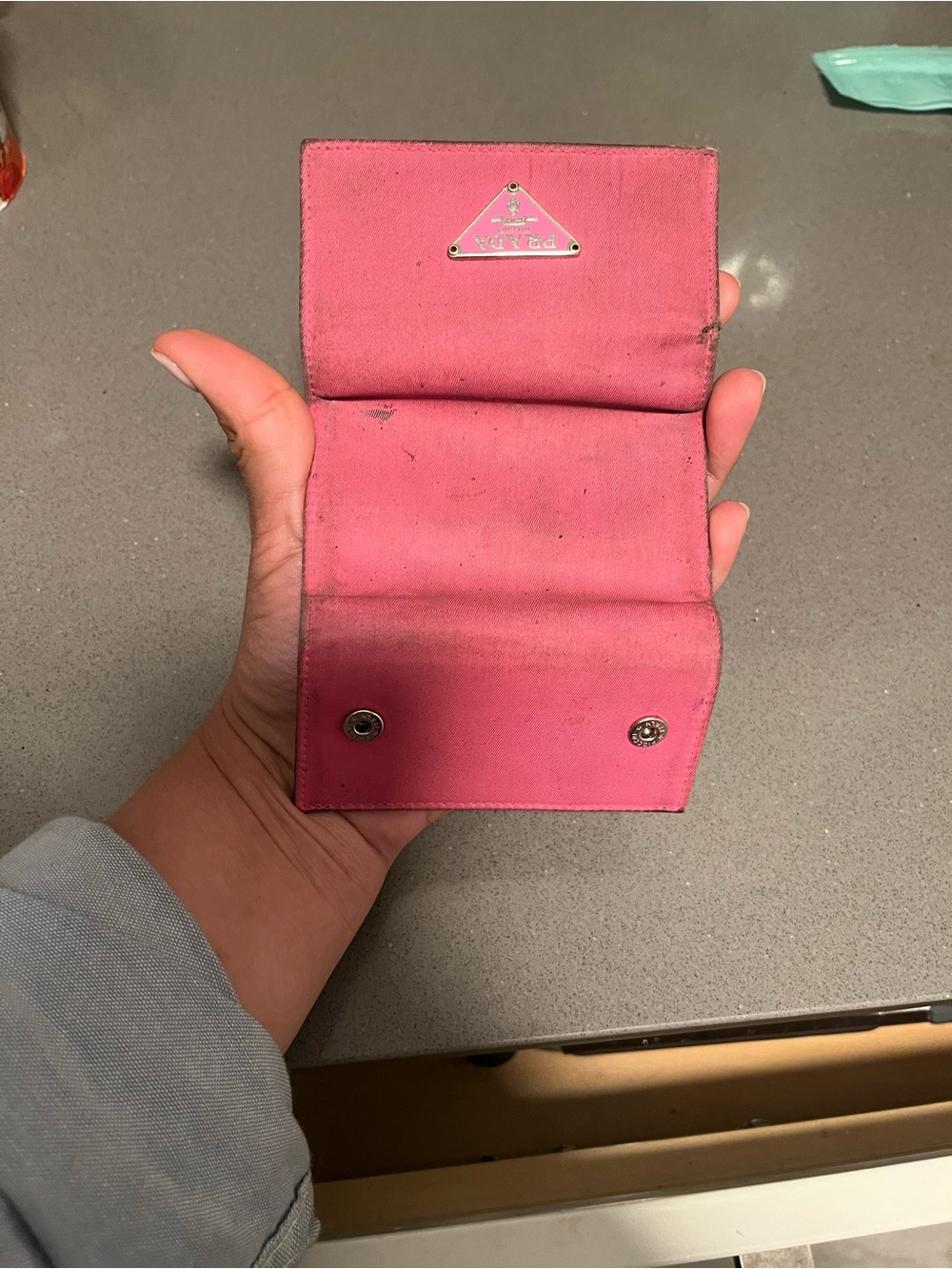 Prada Pink Triangular Logo Key & Card Holder - Picture 2 of 3